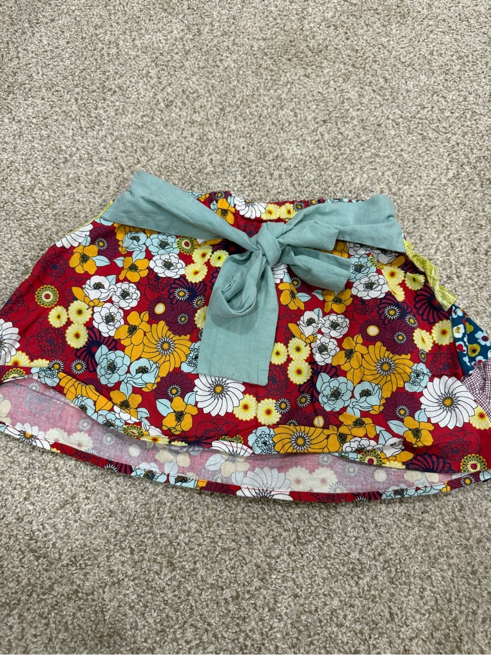 Persnickety Red Floral Skirt with Mint Waist Tie